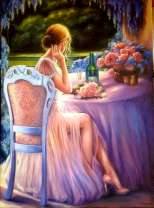 Девушка с вином и букет роз