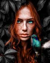 Зеленоглазая девушка и колибри