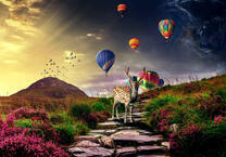 Оленёнок на фоне парада шаров