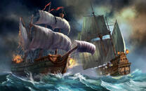 Морской бой во время шторма