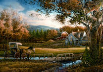 Карета с лошадью на дороге к ферме