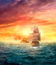 Корабль отчаливает от острова Черепа