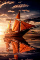 Красивая яхта в лучах заходящего солнца