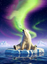 Белый медведь и северное сияние