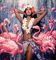 Смуглая красавица и розовые фламинго