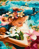 Девушка, море и цветы