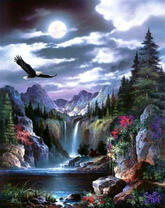 Полёт орла над горами в сумраке