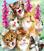 Веселые котята и цветы