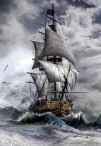 Серый корабль в сером море