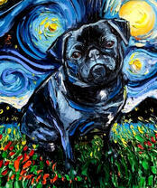 Мопс на фоне звездного неба