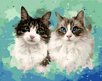 Два котика на голубом фоне