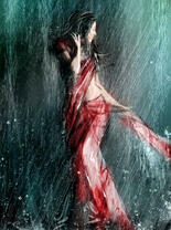 Нежная девушка в красном наряде