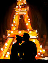 Влюбленная пара на фоне Эйфелевой башни