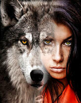 Темноволосая девушка и образ волка