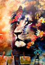 Лев с цветами в гриве