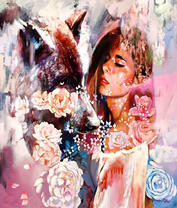 Девушка, розы и волк