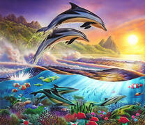 Игра дельфинов в чистом море