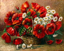 Корзина с маками и ромашками