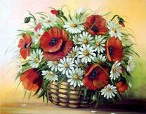 Корзина ромашек с маками