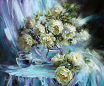 Большой букет белых роз