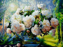 Букет пионов в летнем саду