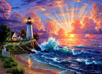 Шторм и закат у маяка