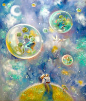 Мыльные пузыри и пара на холме