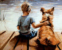 Мальчик и его пес у реки