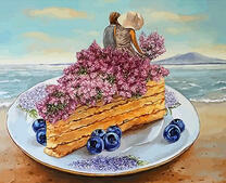 Влюбленная пара, торт и море