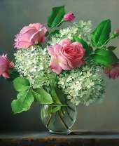 Букет из роз и гортензии