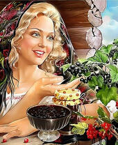 Девушка и варенья с черной смородиной