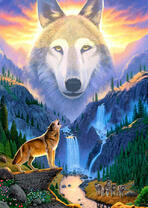 Волки на фоне горных водопадов