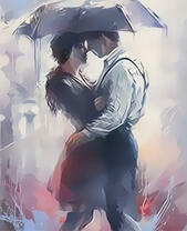 Романтическая пара под черным зонтом