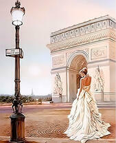 Нарядная девушка возле Триумфальной арки