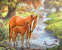 Лошади пасутся возле реки