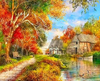 Осениий пейзаж и река с утками