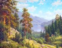 Озеро среди гор и леса