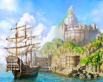 Корабль у стен крепости