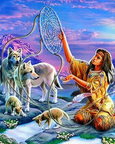 Индианка и семья волков