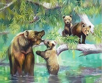 Семейство медведей у реки