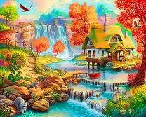 Сказочный домик у водопада