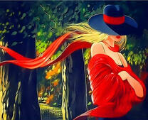 Девушка в красном и шляпе