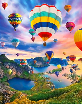 Картина по номерам 40x50 Полет воздушных шаров над озерами