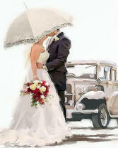 Поцелуй под зонтом в день свадьбы