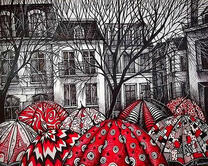 Красочные зонтики в серый будний день