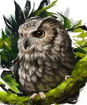 Филин на зеленой ветке