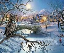 Филин на дереве возле деревни