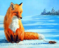 Лиса и мышка на снегу