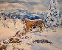 Тигр в зимних горах