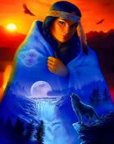 Индианка, водопад и волк